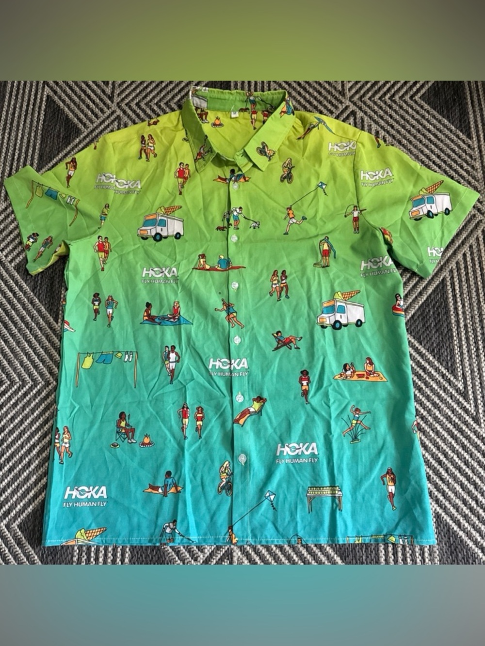 Rare- Hoka Hawaiian Button Up Medium Short Sleeve Beach Fly Human Fly